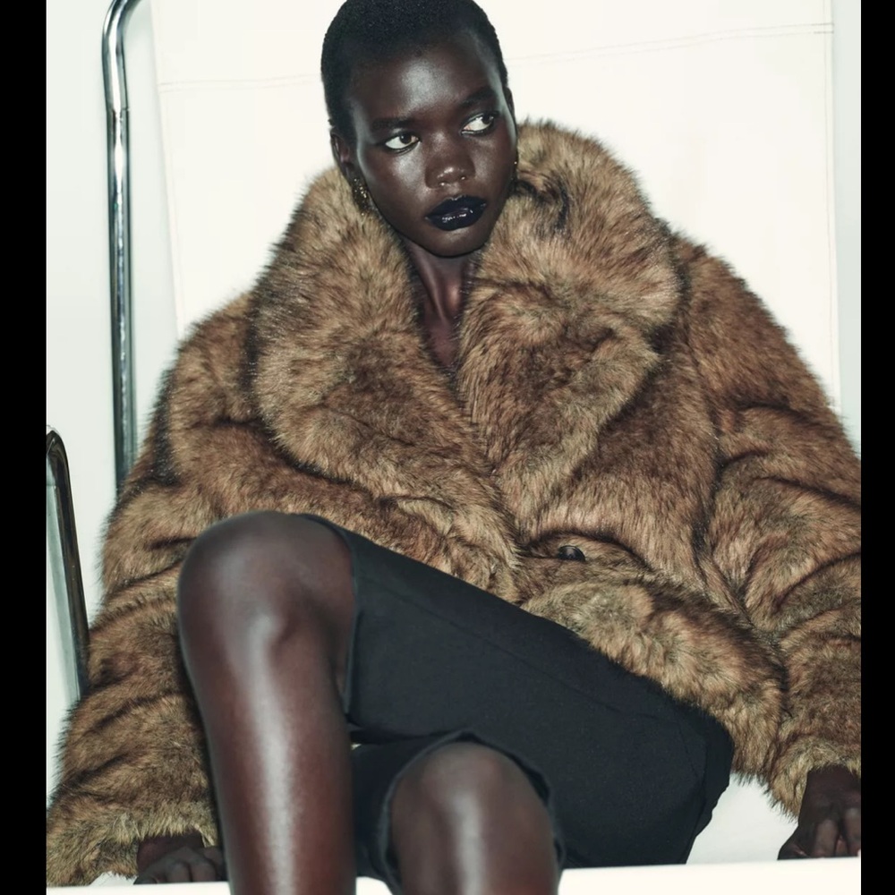 NWT Zara Short Faux Fur Coat - Rich Brown